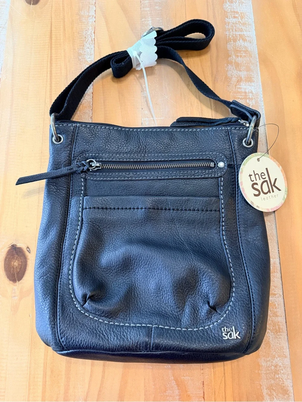 NEW The Sak Black Leather Crossbody Pocket Bag NWT